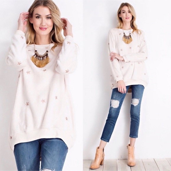 Embroidered Gold Stars Velour Pullover - Picture 2 of 8